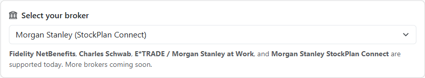 ITRFA.in broker selector with Morgan Stanley (StockPlan Connect) selected